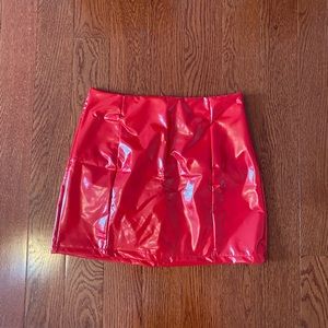 red latex mini skirt